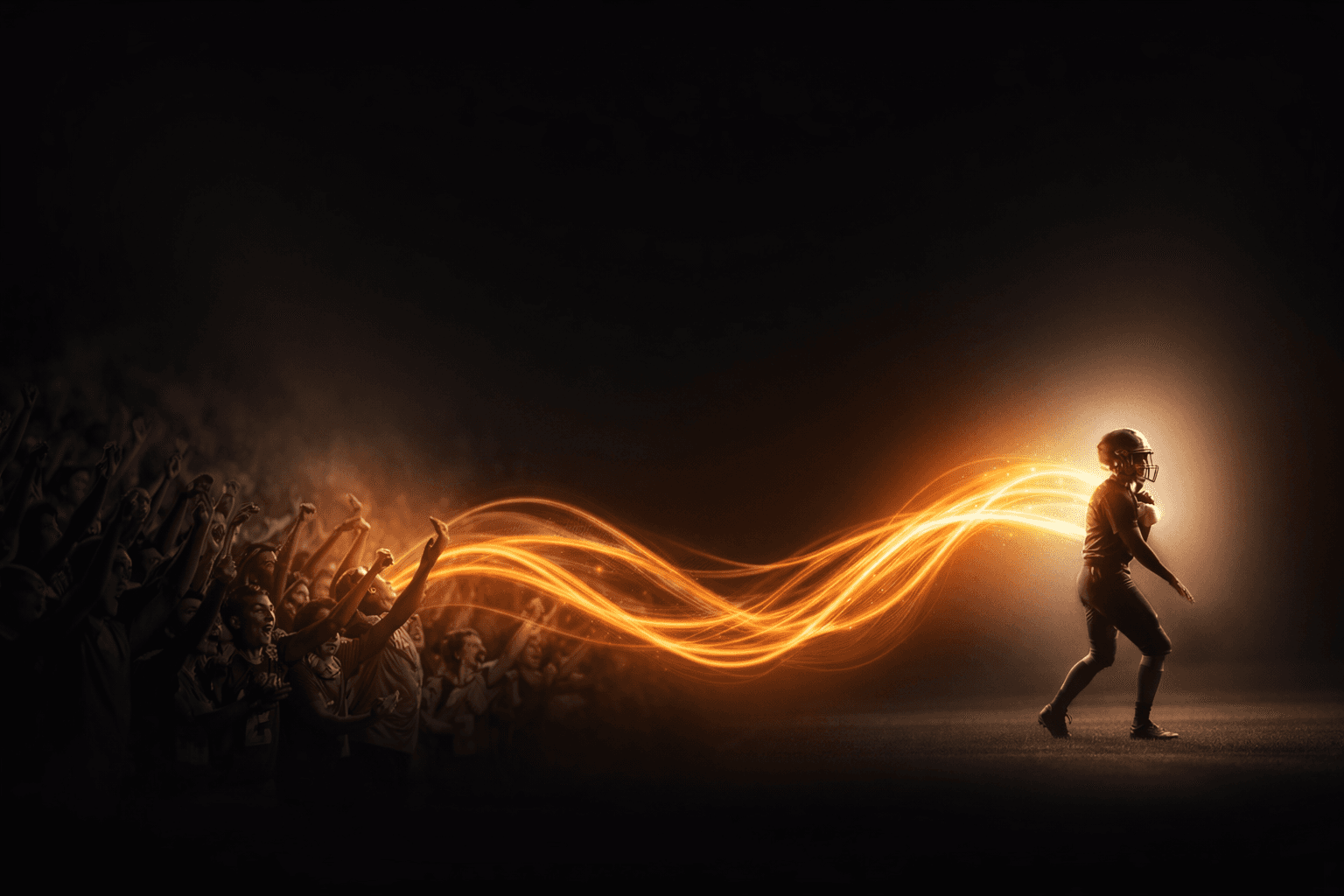 Поток энергии от фанатов к спортсмену как визуальный образ поддержки.